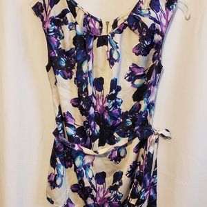 Women's Floral Business Blouse, Purple and White, Worthington, Small